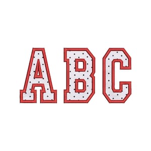 Narrow Sport Alphabet Applique Design Machine Embroidery Font, 8 Sizes, A-Z & 0-9 sorted, Varsity College Embroidery Alphabet, BX Included