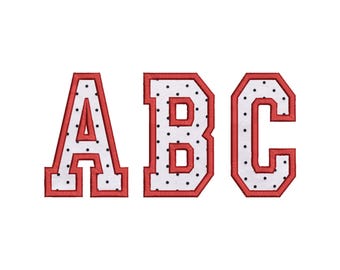 Schmales Sport Alphabet Applikation, Maschinenstickerei Schrift, 8 Grössen, A-Z & 0-9 sortiert, Varsity College Stickerei Alphabet, BK enthalten