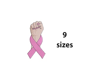 Broderidesign med bröstcancernäve, 9 storlekar, maskinbroderifil med bröstcancer, broderi med cancermedvetenhet, BX-fil ingår