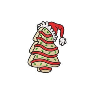 Debbie Christmas Tree Cake Embroidery Design, 9 Sizes, Debbie Cake with Santa Hat Machine Embroidery Design, Christmas Embroidery Design
