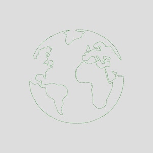 May include: A green line drawing of the Earth with continents outlined. The drawing is on a light gray background.