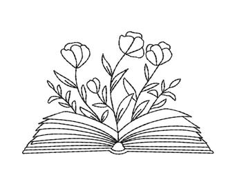 Floral Book Embroidery Design, 17 Sizes, Book Lover Machine Embroidery Design, Bookish Embroidery Pattern, Gift For Book Lover Embroidery