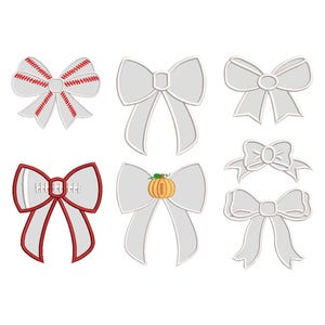 8 Bow Bundle, Side Seam Bow Applique Machine Embroidery Design, min 10 Sizes each, Bow Applique Design, Bow Embroidery Design, How to Video