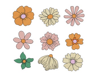 9 diseños individuales de mini flores bohemias para bordar a máquina, 7 tamaños, mini flores bohemias bordadas, diseño de bordado floral