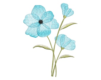 Watercolor Flowers Embroidery Designs, 15 sizes, Meadow Flower Machine Embroidey Design File, Light Sketch Stitch Flower embroidery
