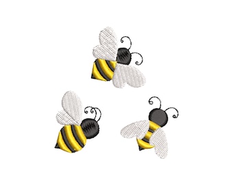 3 Mini Bee Embroidery Design, 5 Sizes, Mini Bee Machine Embroidery Design File, Little Bee Embroidery, Trendy Embroidery, Kid Embroidery