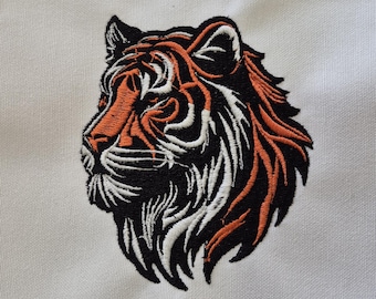 Tigerbroderidesign, 15 storlekar, maskinbroderidesign med tigerhuvud, broderi med tigersilhuett, broderi med vildmark, broderi med djur
