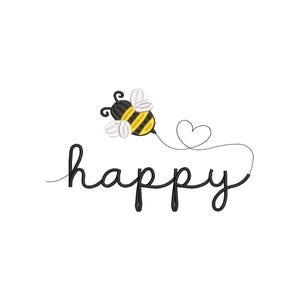 Happy Bee Embroidery Design, 17 Sizes, Bee Machine Embroidery Design, Little Bee Embroidery, Happy Embroidery, Sweatshirt Embroidery
