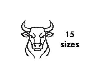 Bull Head Machine Embroidery Design, 15 Sizes, Bull Embroidery Design, Bull Head Silhouette, Bx File Included