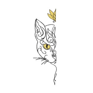 Floral Cat Embroidery Design, 15 Sizes, Run Stitch Floral Cat Machine Embroidery Design, Cat Lover Embroidery, Cat Mom Embroidery