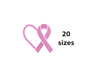 Maskinbroderidesign med hjärta för cancermedvetenhetsband, 20 storlekar, bröstcancerbroderi, rosa bandhjärtbroderi, förpackningsfil ingår