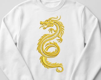 Chinese Dragon Embroidery Design, 16 Sizes, Gold Dragon Machine Embroidery File, Japanese Dragon, Fantasy Embroidery. Bx File Included