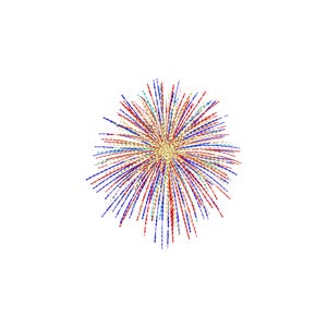 May include: A colorful firework display with red, blue, and yellow sparks radiating outward from a central point.