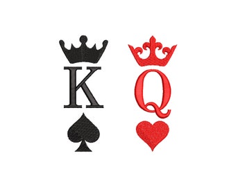 King And Queen Embroidery Designs, 10 Sizes, King And Queen Machine Embroidery Design, Couple Embroidery, Playing Cards Embroidery