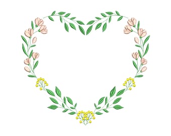 Floral Heart Wreath Embroidery Design, 13 Sizes, Heart Frame Border Machine Embroidery Design File, Valentine Embroidery, Heart Embroidery