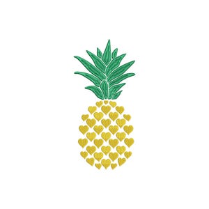 May include: A yellow pineapple with a green top, made of hearts.