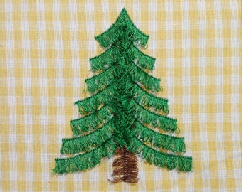 Motif de broderie machine frangé sapin de Noël duveteux, 5 tailles, motif de broderie chenille mignon duveteux et franges forêt de pins, vidéo d'instructions