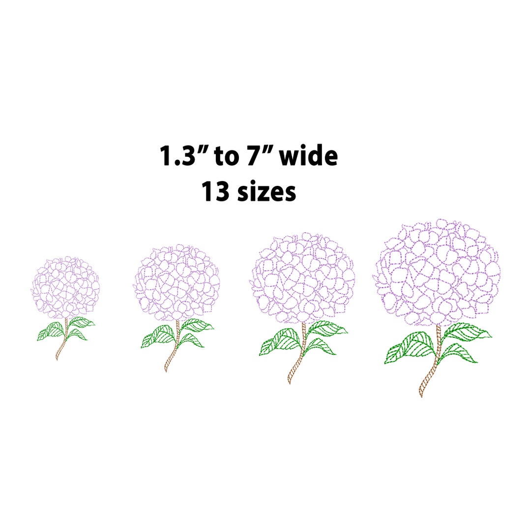 Hydrangea File Hydrangeas Embroidery Designs, 5 Size, Run Stitch Hydrangeas Machine ...