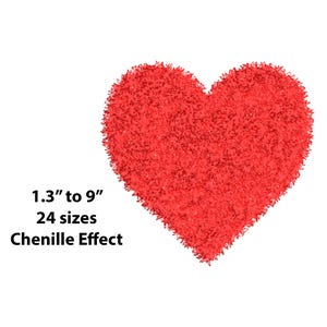 Mini bis Großes Chenille Effekt Herz Stickerei, 24 Größen, Herz Maschinenstickerei, Mini Herzen, Liebesherz Chenille