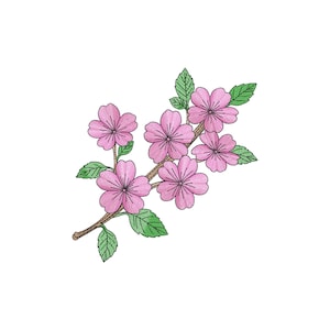 桜の刺繍デザイン、13サイズ、ライトフィルステッチの桜の花の機械刺繍デザインファイル、草原の花の刺繍