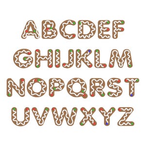Gingerbread Embroidery Font, 8 Sizes, A-Z sorted, GingerBread Cookie Machine Embroidery Alphabet, Christmas Embroidery, BX File, BX font