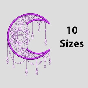 May include: Purple crescent moon with a mandala design and dangling beads. 10 Sizes.