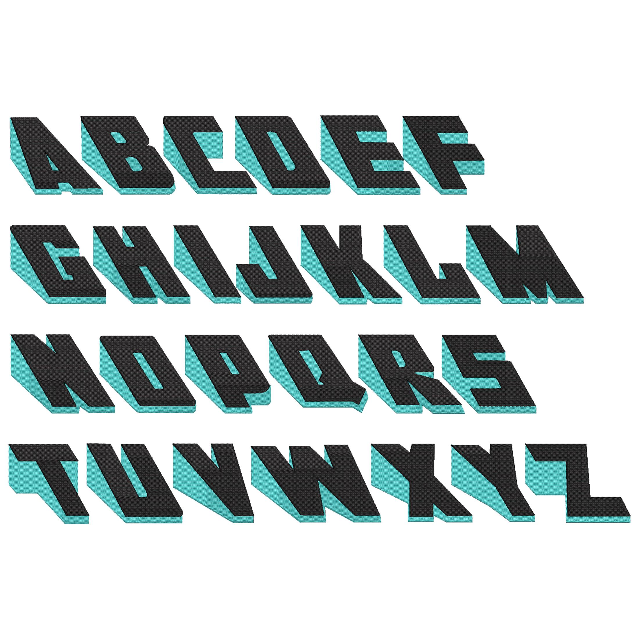 Inclined Shadow Embroidery Font, 10 Sizes, Fill Stitch Monogram Machine ...