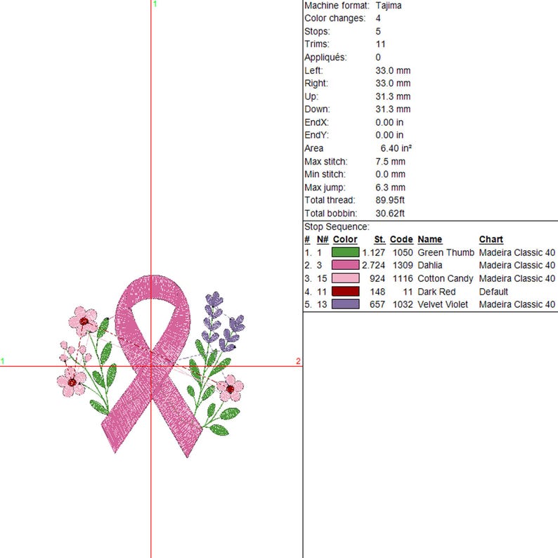Floral Cancer Awareness Ribbon Embroidery Design, 9 Sizes, Breast ...