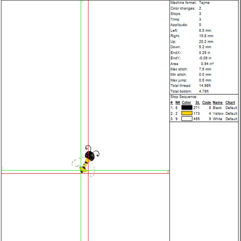 May include: A digital embroidery design of a yellow and black bee with a red heart on its body. The design is 0.94 inches in size and uses 2 colors: black, yellow, and white. The design is for a Tajima embroidery machine.