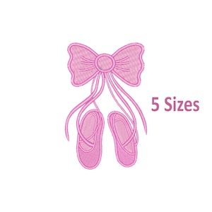 Ballerina Hausschuhe Maschinenstickerei Design, 5 Größen, Ballettschuhe mit Schleife Stickmuster, Pontie Schuhe Stickmuster, Ballett Schleife