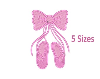 Ballerina Slippers Machine Embroidery Design, 5 Sizes, Ballet Slippers with Bow Embroidery Design, Pontie Shoes Embroidery Design,Ballet Bow