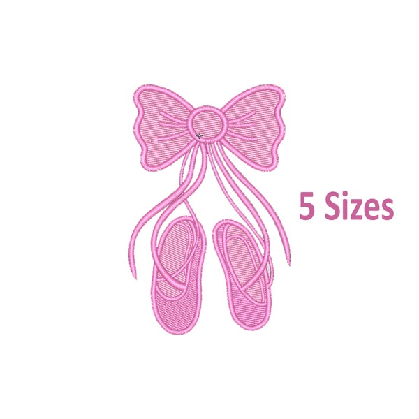 Ballerina Slippers Machine Embroidery Design, 5 Sizes, Ballet Slippers with Bow Embroidery Design, Pontie Shoes Embroidery Design,Ballet Bow