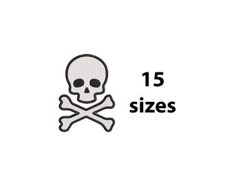 Mini Skull and Bone Embroidery Design, 15 Sizes, Skull Machine Embroidery File, Halloween Embroidery, Pirate Embroidery, Bx File Included