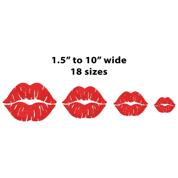 Mini bis große Lippen Stickerei Design, 18 Größen, Lippenstift Stickmuster, Maschinenstickerei, Füllstich Lippen Muster, Kissing Lips Stickerei