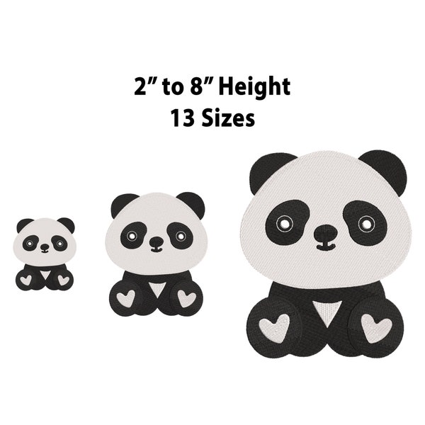 Mini to Large Panda Machine Embroidery Design, 13 Sizes, Fill Stitch Panda Embroidery Design, Mini Panda Embroidery, Design for Kids