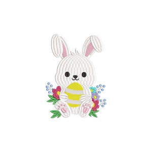 Floral Easter Bunny Embroidery Design, 12 Size, Easter Bunny Machine Embroidery Design File, Bunny with Flower Embroidery Design, Easter Egg