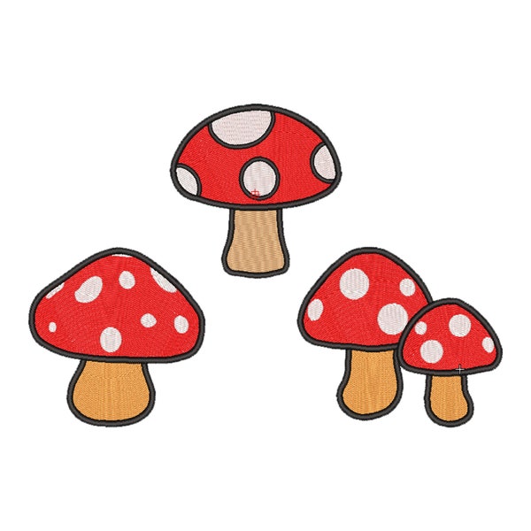 3 Mini Mushroom Embroidery Design, 4 Sizes, Cute Mushroom embroidery design