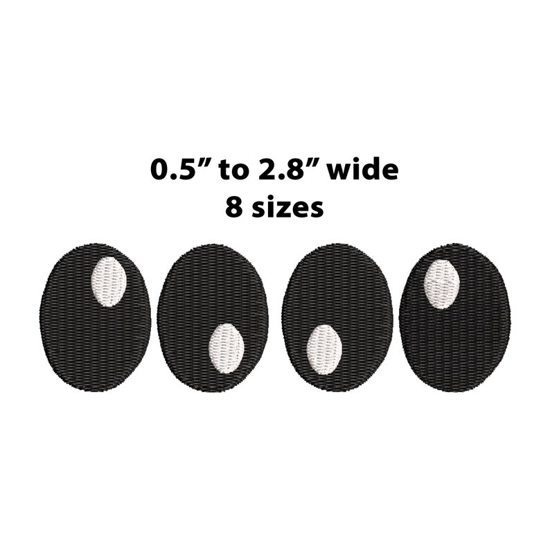 May include: Eight sizes of black and white googly eyes, ranging from 0.5 inches to 2.8 inches wide.