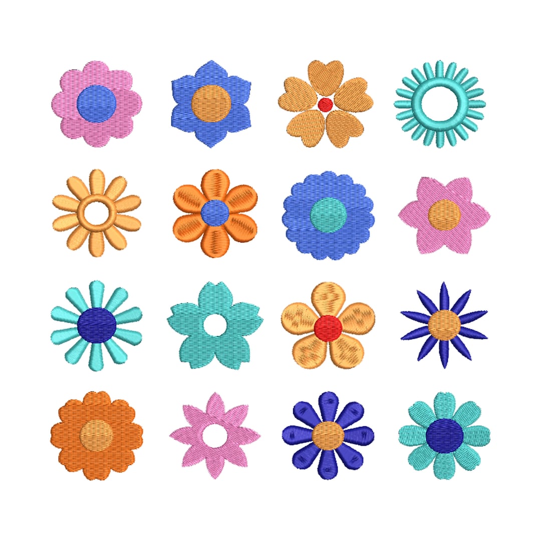 16 Individual Mini Flower Machine Embroidery Designs, 10 Sizes, Mini ...