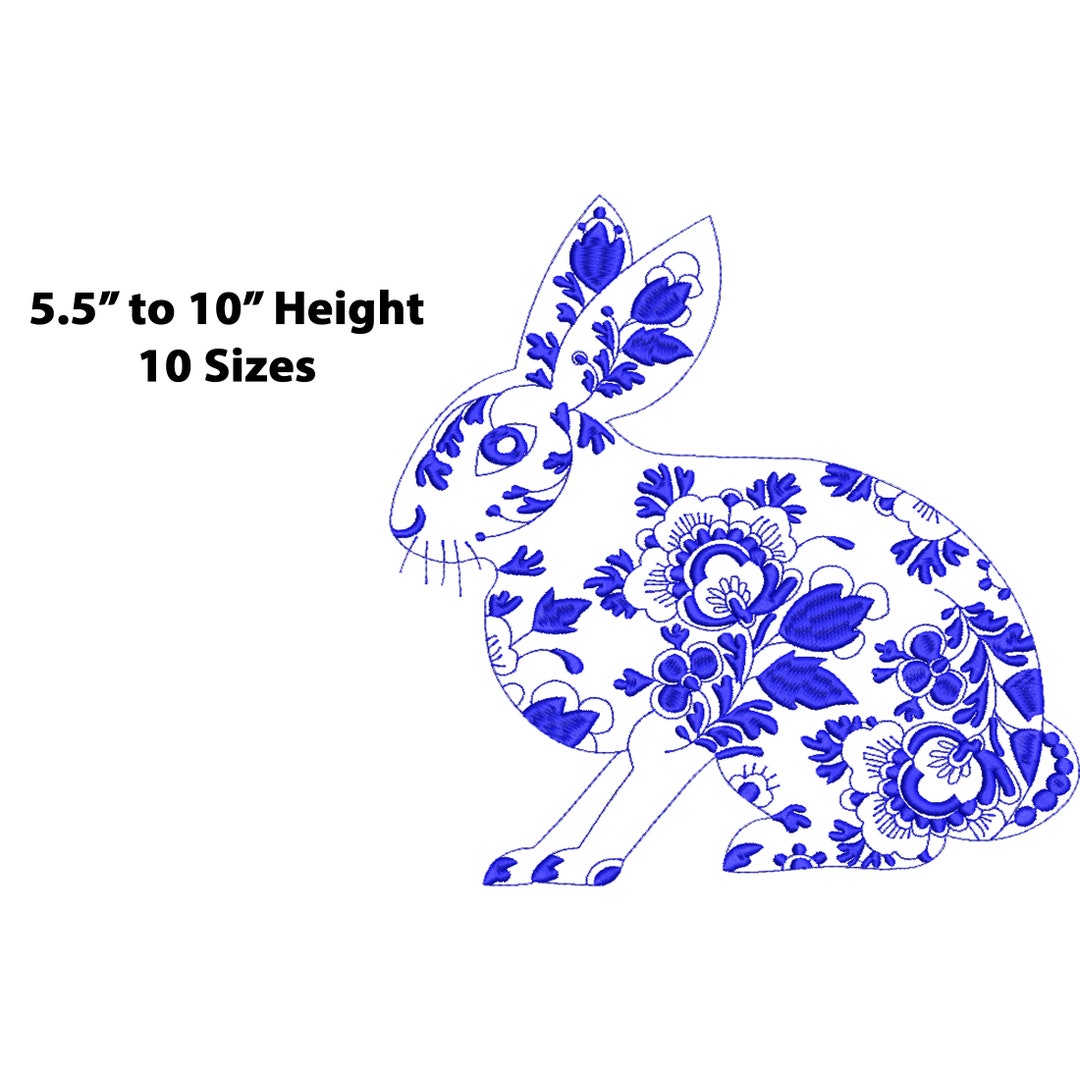 Chinoiserie Rabbit Embroidery Design, 10 Sizes, Chinoiserie Bunny ...
