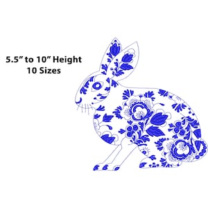 Chinoiserie Rabbit Embroidery Design, 10 Sizes, Chinoiserie Bunny Machine Embroidery Design File, Easter Bunny Outline Embroidery Design