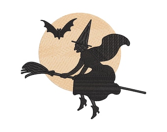 Halloween Flying Witch Embroidery Design,16 sizes, Flying Witch Machine Embroidery Design Files, Halloween Embroidery, Witch Embroidery
