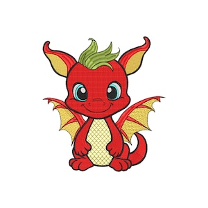 Cute Baby Dragon Embroidery Design, 10 Sizes, Red Baby Dragon Embroidery Designs, Baby Embroidery Design File, Fantasy Embroidery
