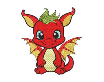 Cute Baby Dragon Embroidery Design, 10 Sizes, Red Baby Dragon Embroidery Designs, Baby Embroidery Design File, Fantasy Embroidery