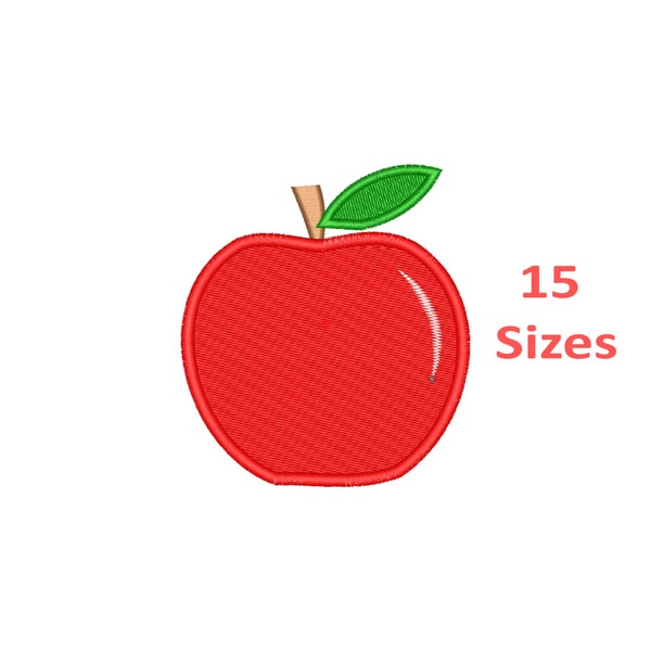 Mini Apple Machine Embroidery Design, 17 Sizes, Apple Fill Stitch Embroidery Design, Red Apple, Fruit Embroidery Design, Summer Embroidery