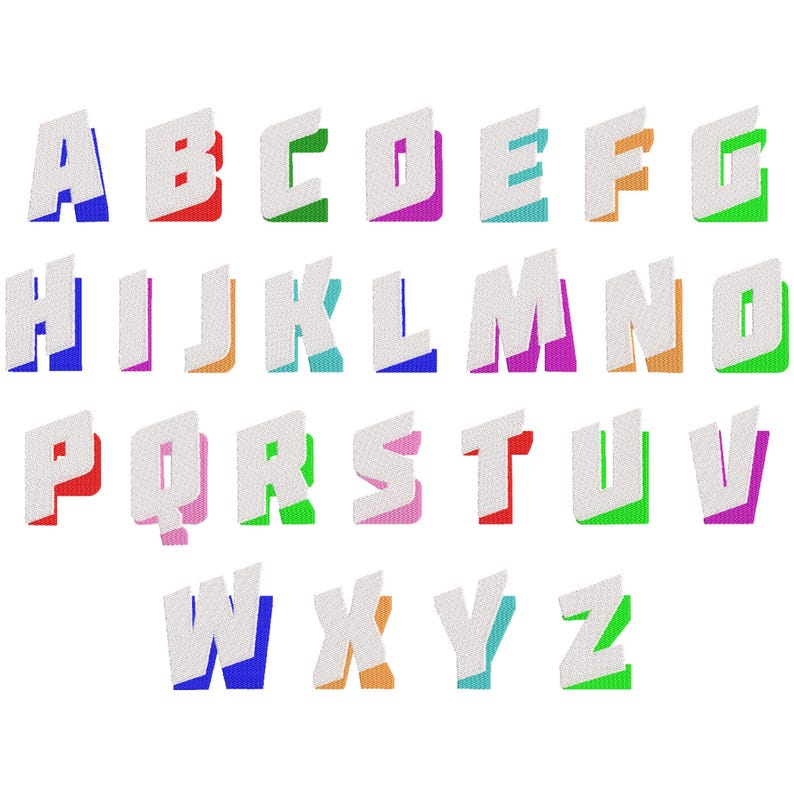 3D Effect Shadow Embroidery Font, 8 Sizes, A-Z Sorted, Fill Stitch ...