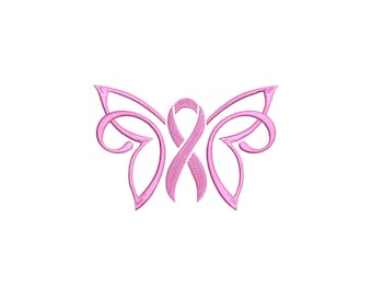 Cancer Awareness Ribbon Butterfly Machine Embroidery Design, 10 Sizes, Breast Cancer Embroidery Designs, Mini Fill Sitich Ribbon Embroidery