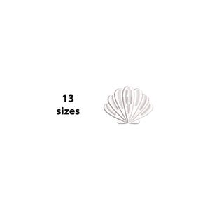May include: A white seashell design with the text "13 sizes" on a white background. The seashell is detailed with textured lines, suggesting a delicate, embroidered or applique style. The image is clean and simple.