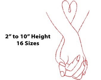 Mini to Large Holding Hands Embroidery Designs, 17 Size, Holding Hands Line Art Machine Embroidery Design, Quick Stitch Valentine Embroidery