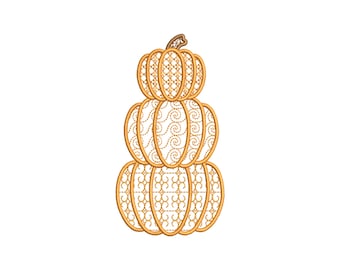 Broderidesign med staplade pumpor, 15 storlekar, maskinbroderifil med höstpumpa, broderi med pumpa och Thanksgiving-motiv, förpackad fil ingår